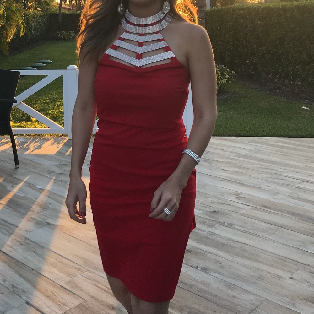 Red dress shiny top